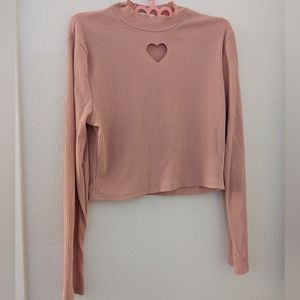 Rib Knit Heart Cutout Long Sleeve Shirt size L